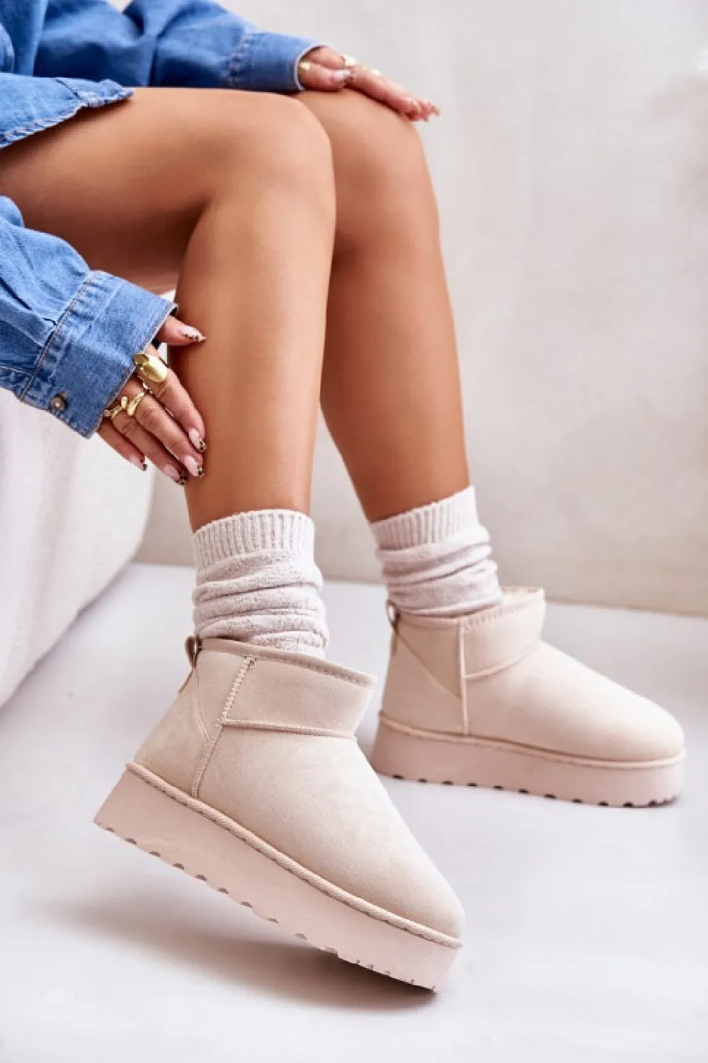 CREAM ULTRA MINI PLATFORM FAUX FUR LINED ANKLE BOOTS