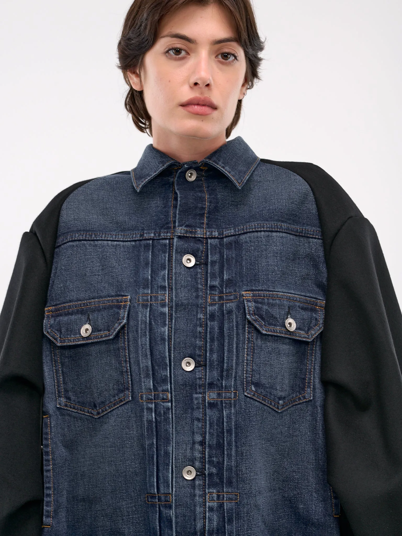 Denim x Wool Melton Cape (24-07550-402-BLUE-BLACK)