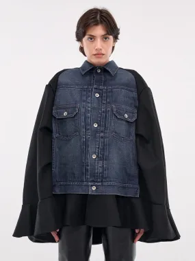 Denim x Wool Melton Cape (24-07550-402-BLUE-BLACK)