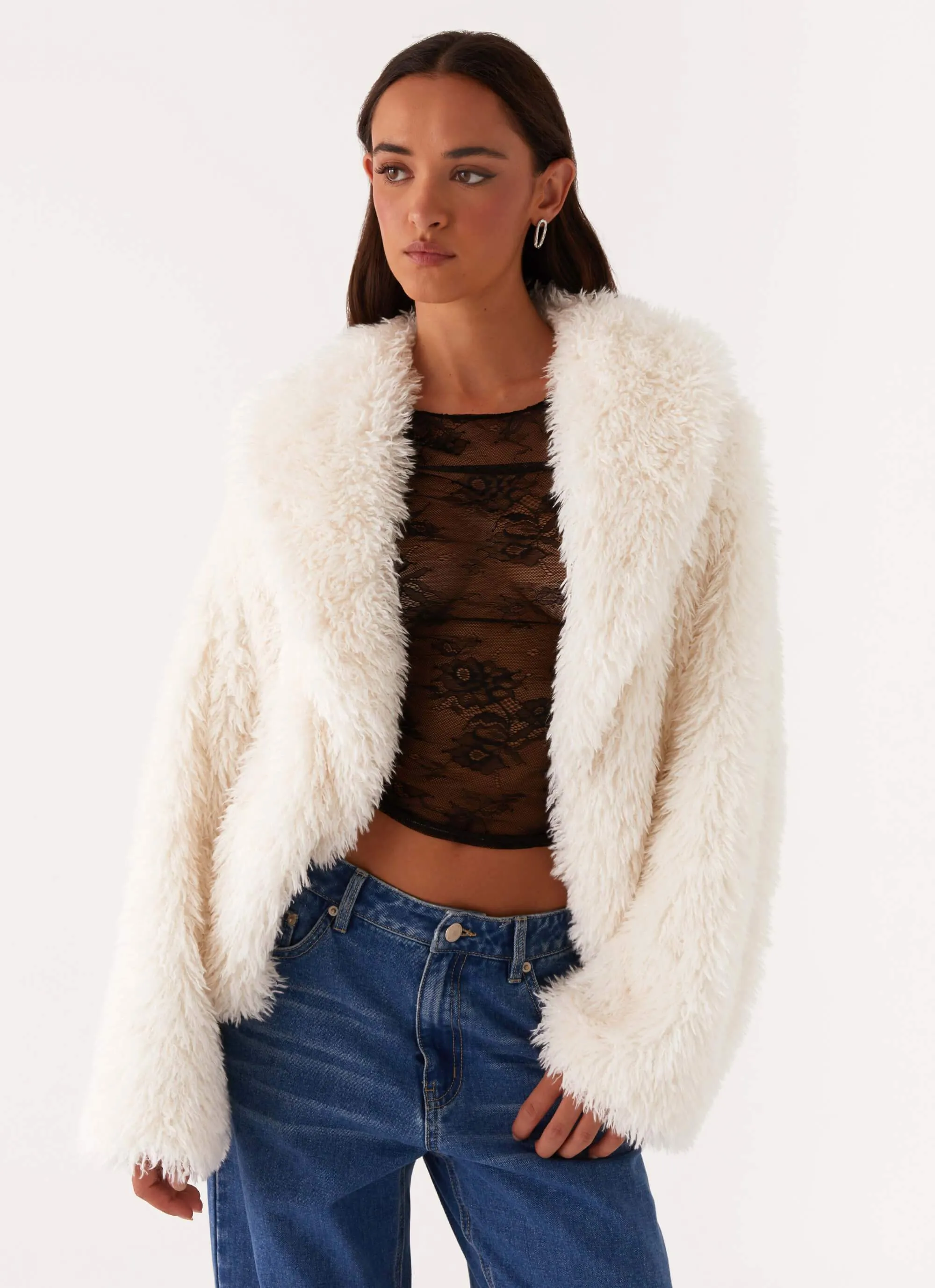 Denver Oversized Fur Jacket - Ivory