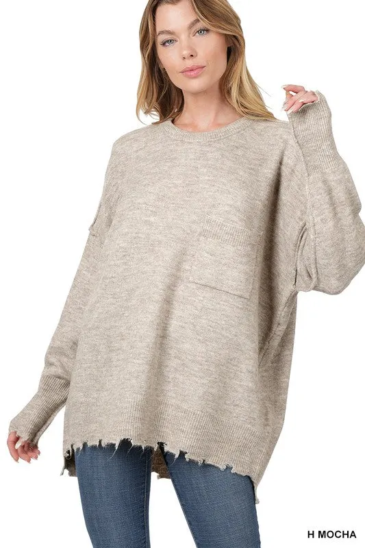 DISTRESSED MELANGE OVERSIZED SWEATER