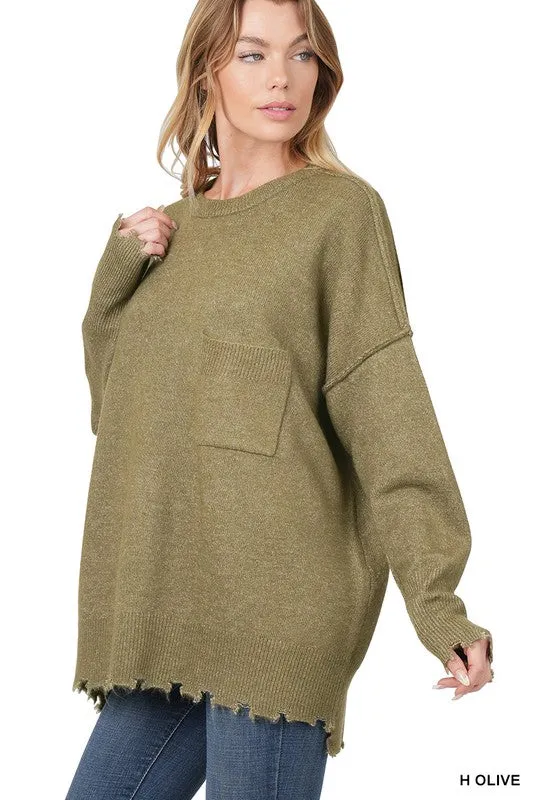 DISTRESSED MELANGE OVERSIZED SWEATER