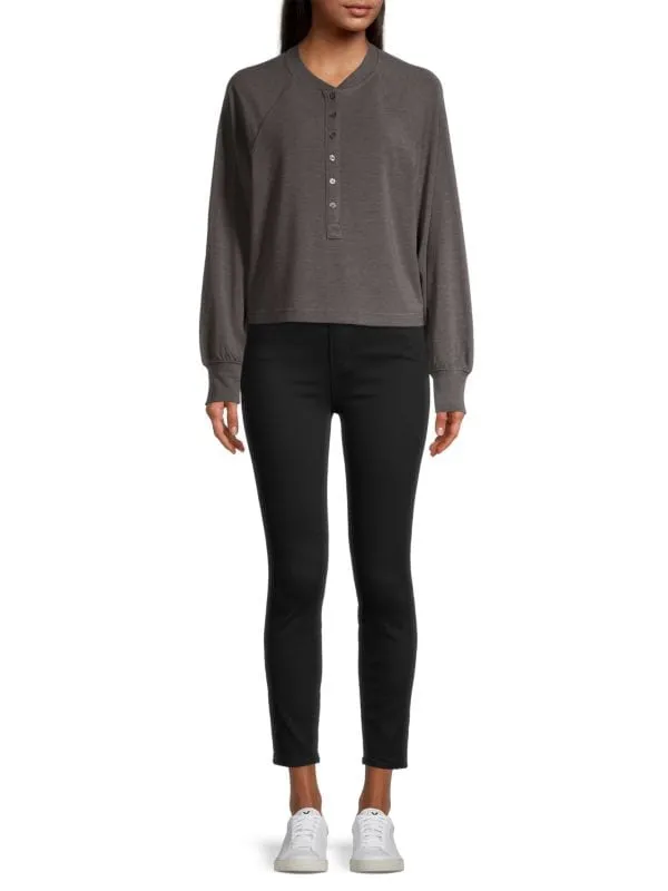 Elie Tahari Henley top with raglan sleeves, bezel