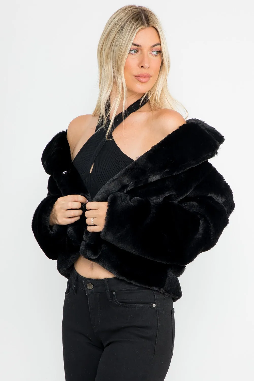 Faux Fur Full Lined Crop Jacket