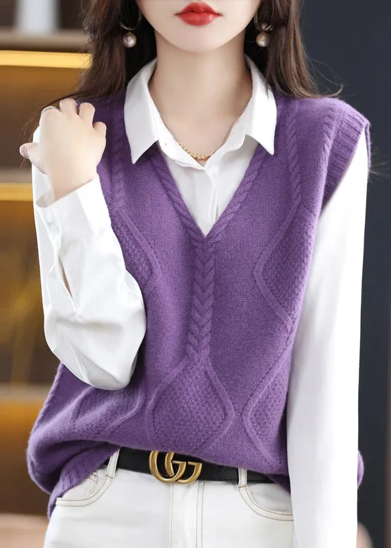 French Purple V Neck Vest Sleeveless