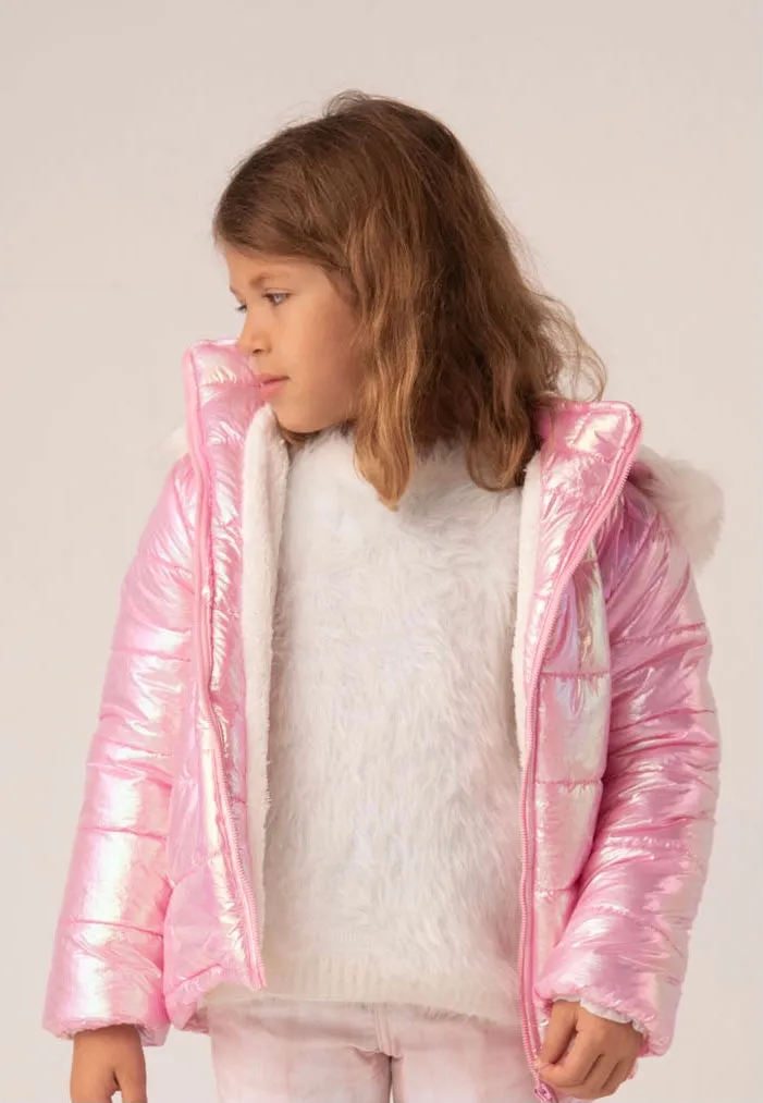 Girls Pink Fur Hooded Jacket