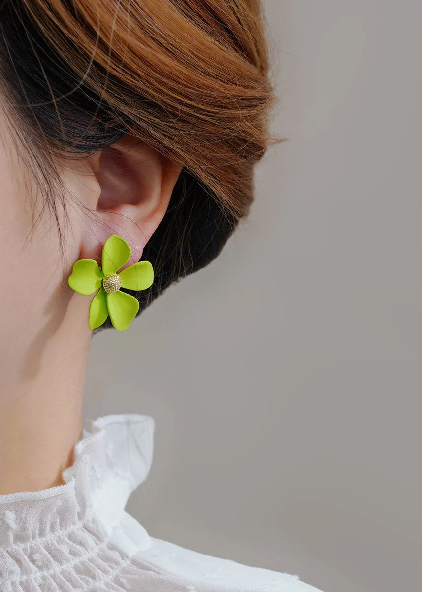 Green Floral Tassel Asymmetrical Earrings FA337