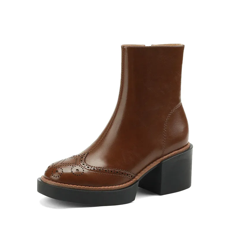 Hanan Platform Brown Brogue Boots