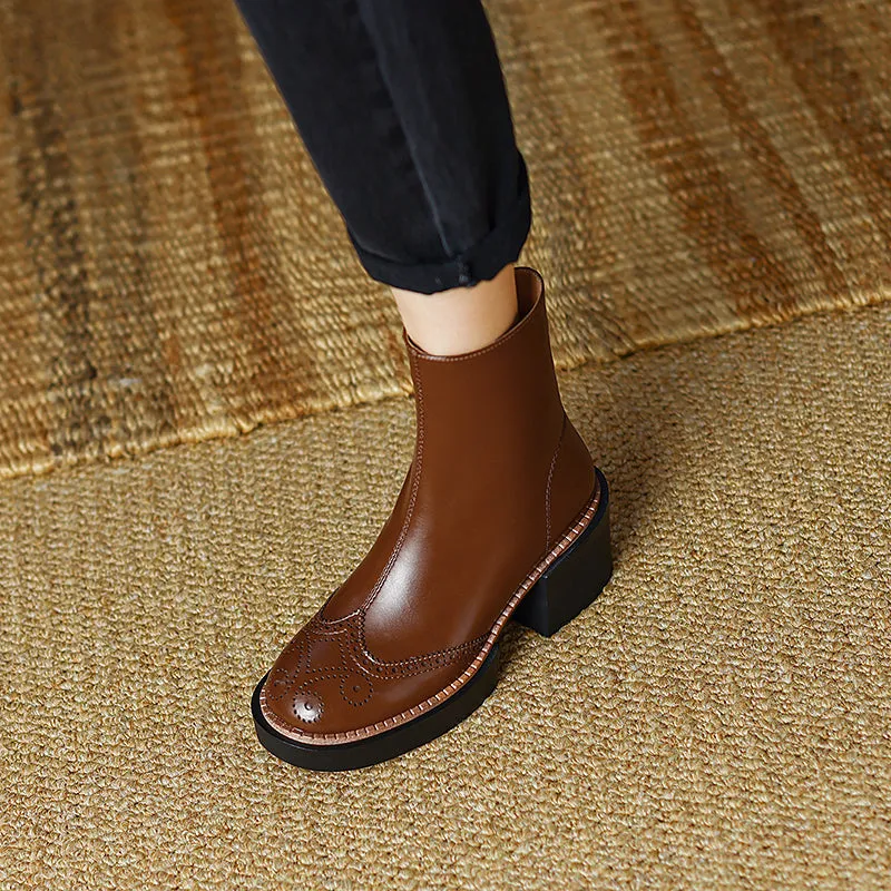 Hanan Platform Brown Brogue Boots