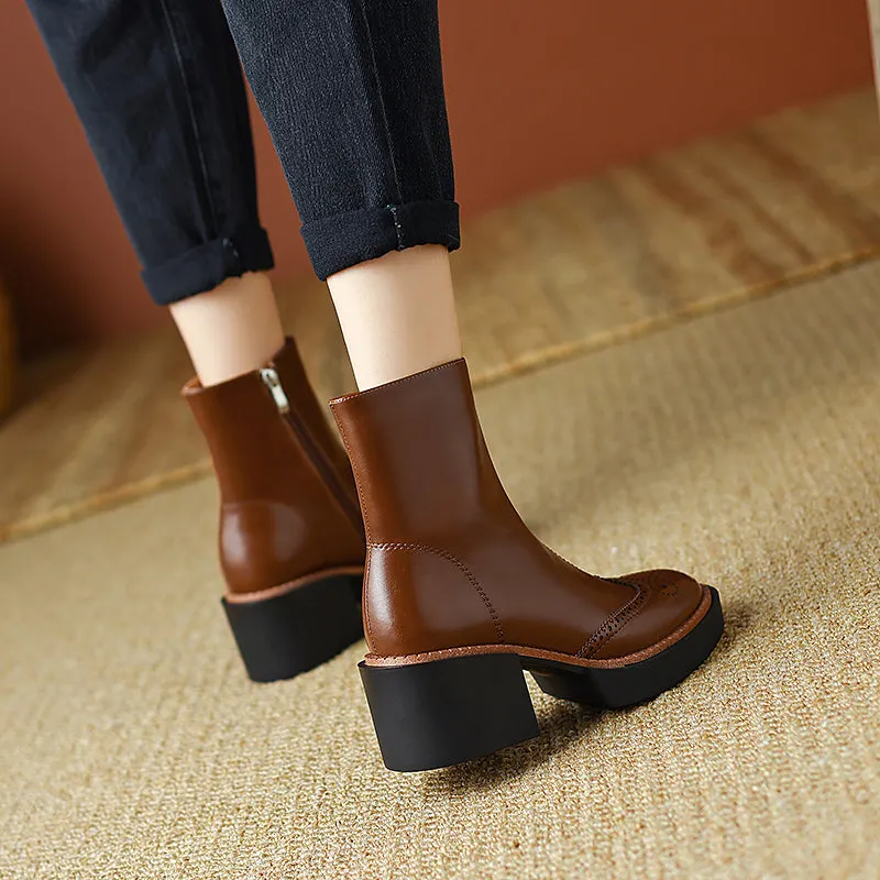 Hanan Platform Brown Brogue Boots