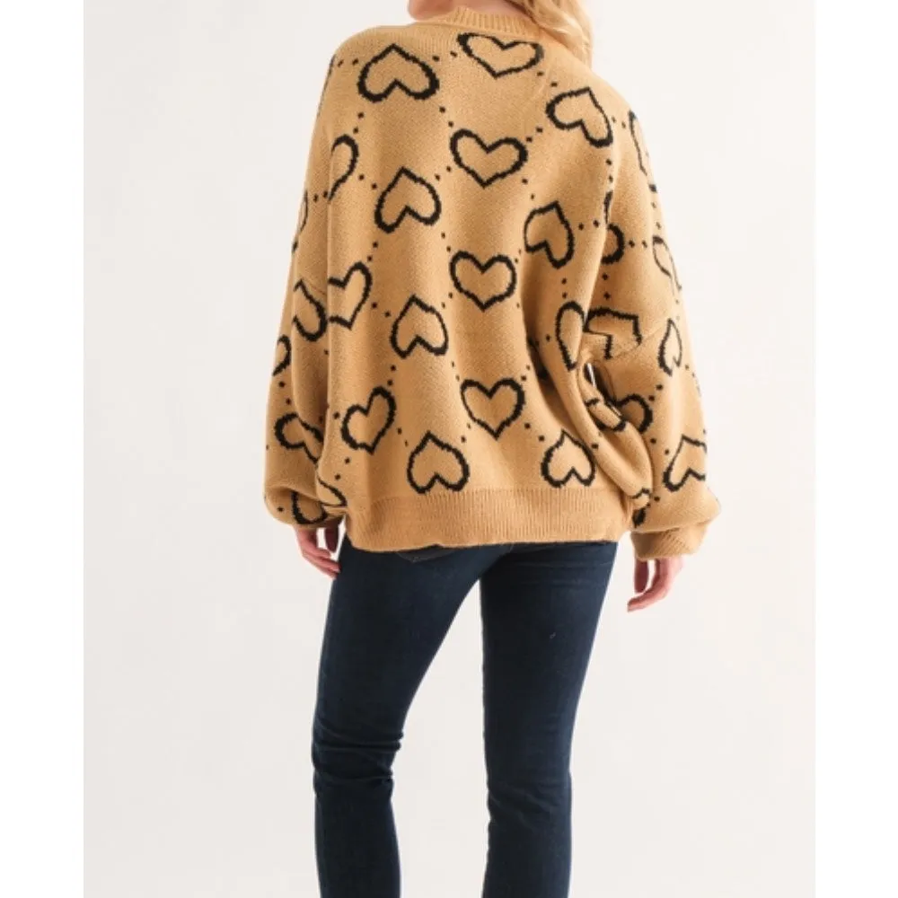 Heart Jacquard Oversized Sweater