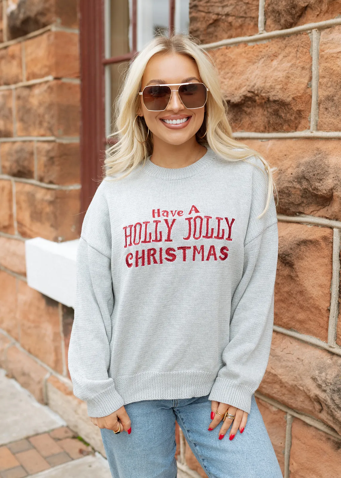 Holly Jolly Christmas Grey Sweater