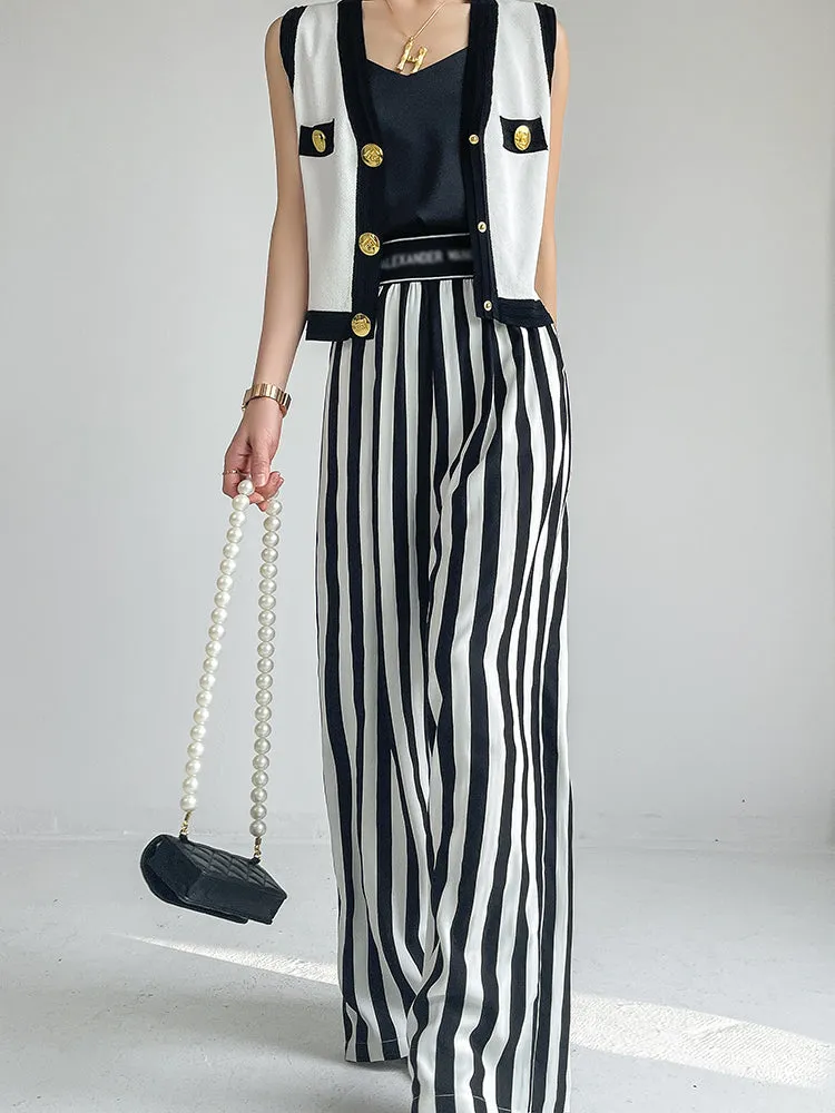 Huanzi custom striped wide-leg pants summer drape high waist trousers - Luie