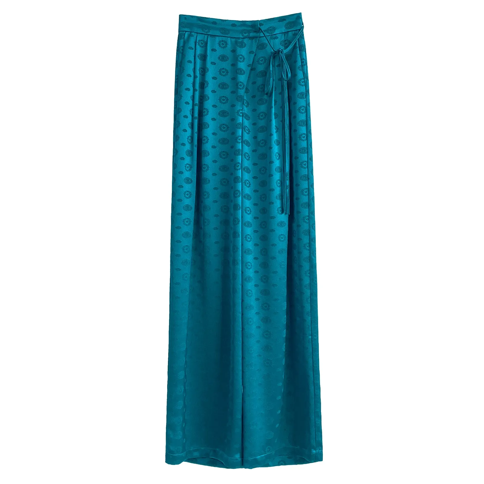 Huanzi luxury high-end silky drape blue high-waisted wide-leg pants - Anna