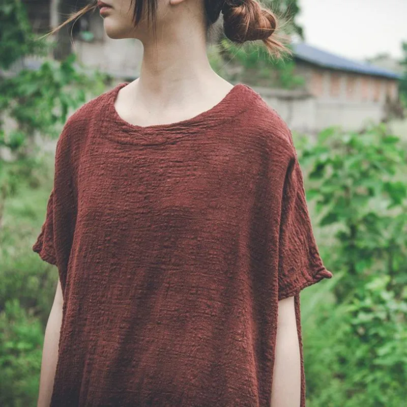 Loose Short Sleeve Linen T-Shirt | Lotus