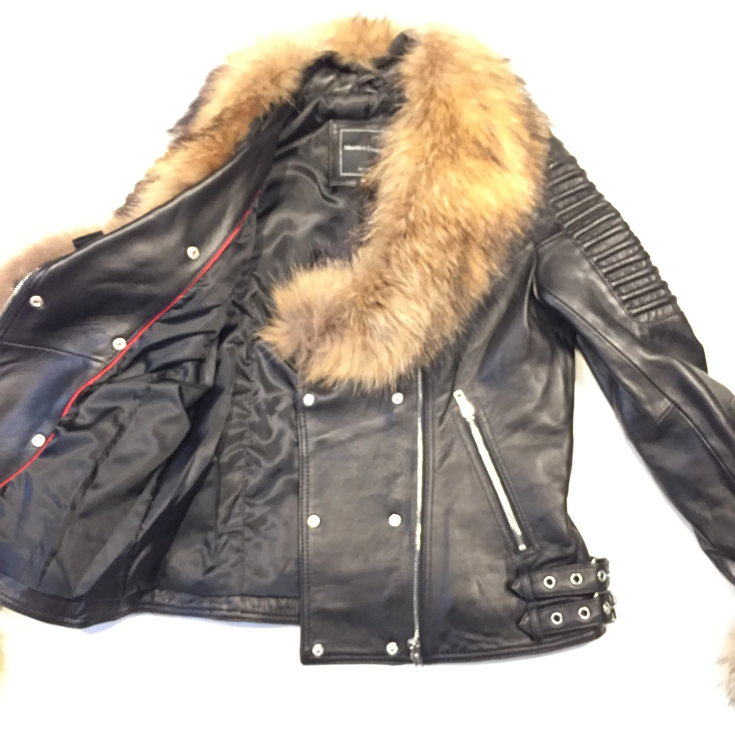 Mason & Cooper Ladies Black Lambskin/Fox Fur Biker Jacket