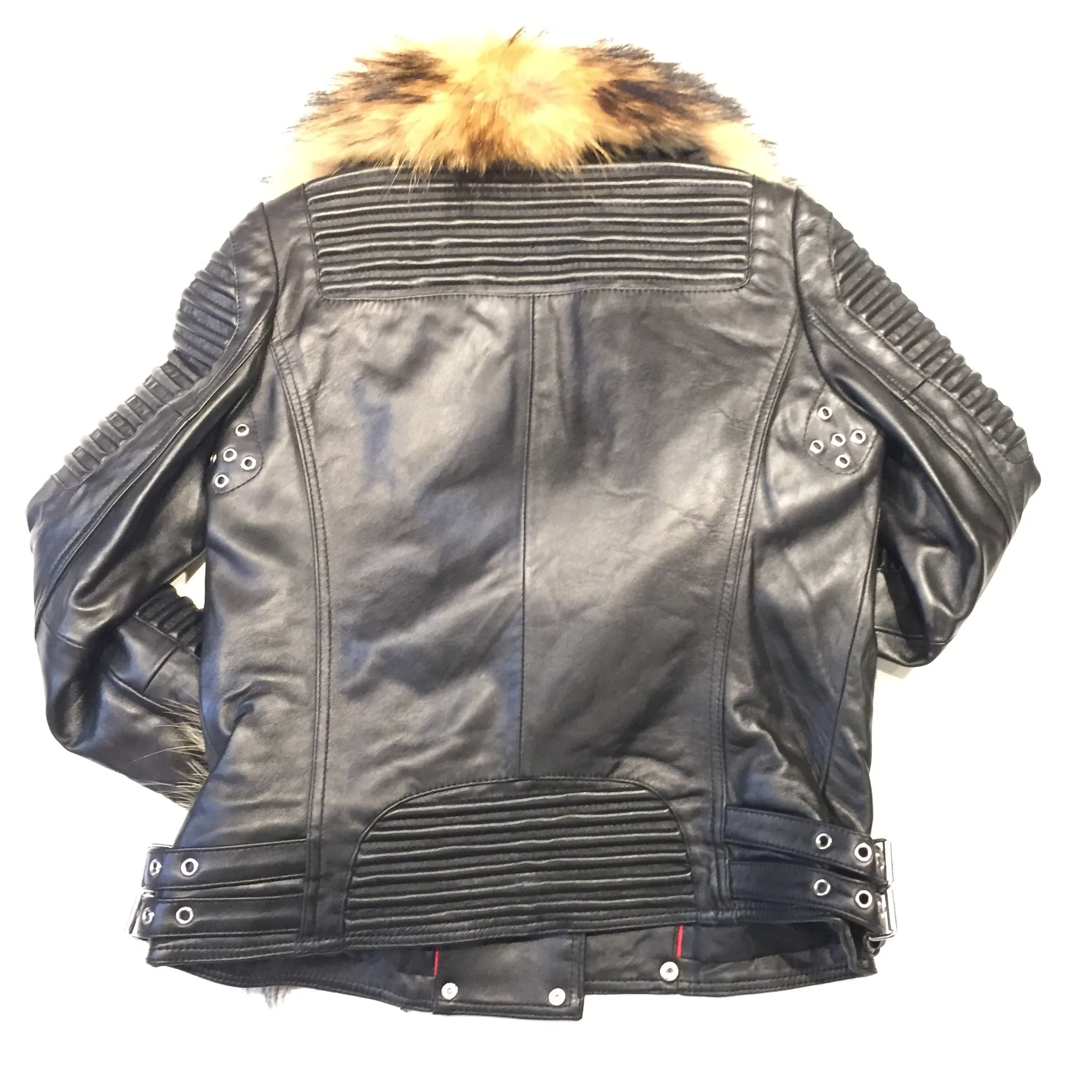 Mason & Cooper Ladies Black Lambskin/Fox Fur Biker Jacket