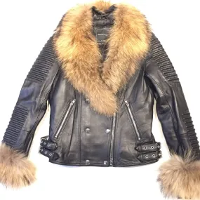 Mason & Cooper Ladies Black Lambskin/Fox Fur Biker Jacket