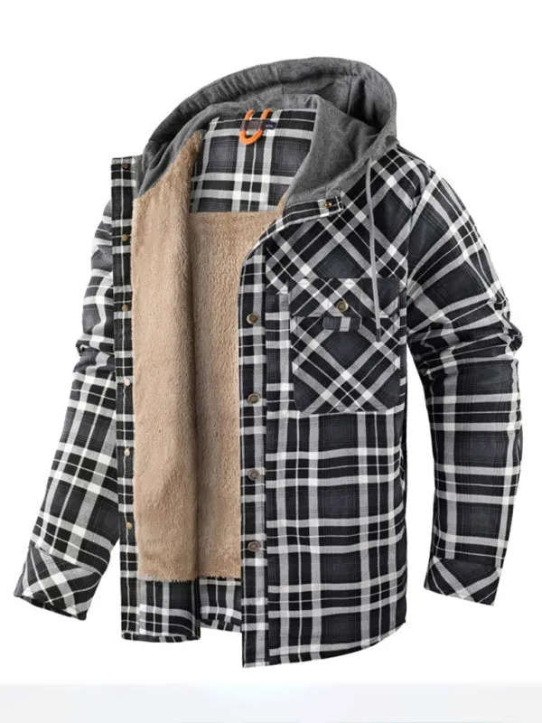 Men’s Faux Fur Lined Patchwork Hoodie | Warmer Plaid Jacket