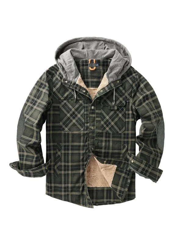 Men’s Faux Fur Lined Patchwork Hoodie | Warmer Plaid Jacket