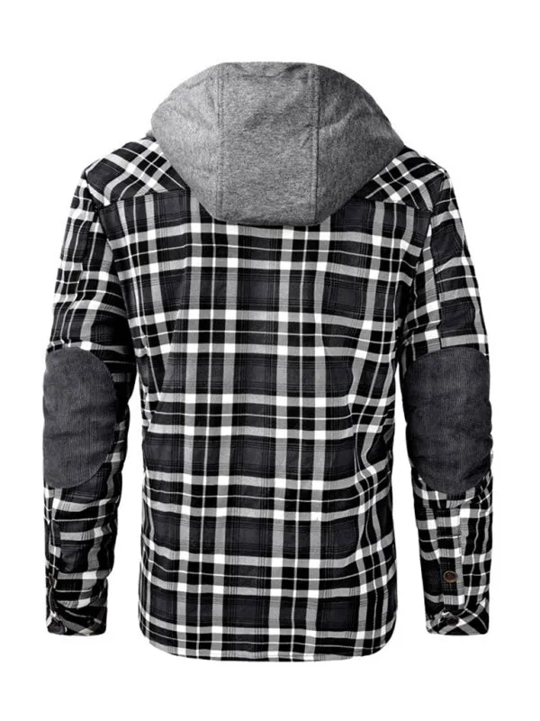 Men’s Faux Fur Lined Patchwork Hoodie | Warmer Plaid Jacket