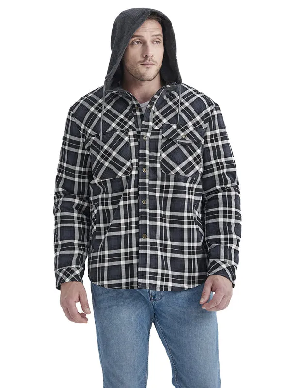 Men’s Faux Fur Lined Patchwork Hoodie | Warmer Plaid Jacket