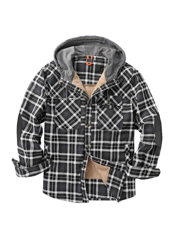 Men’s Faux Fur Lined Patchwork Hoodie | Warmer Plaid Jacket