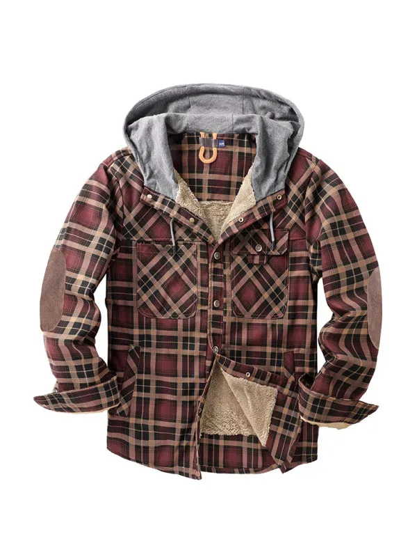 Men’s Faux Fur Lined Patchwork Hoodie | Warmer Plaid Jacket