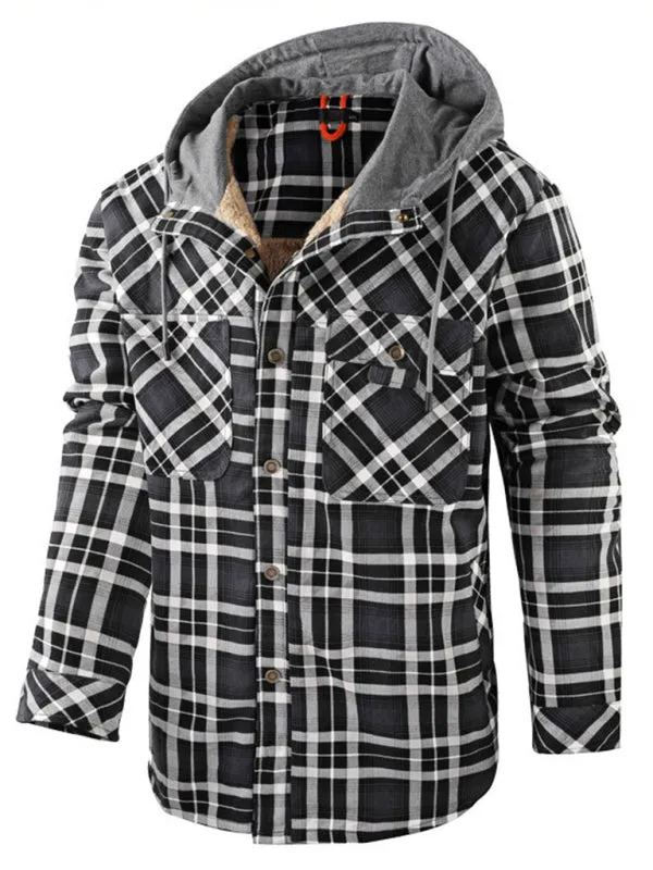 Men’s Faux Fur Lined Patchwork Hoodie | Warmer Plaid Jacket