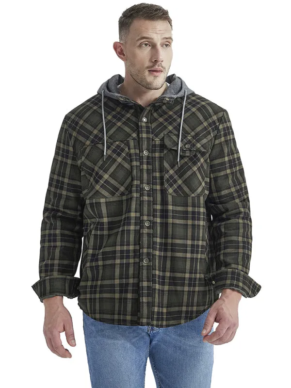 Men’s Faux Fur Lined Patchwork Hoodie | Warmer Plaid Jacket