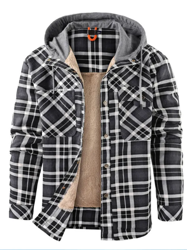 Men’s Faux Fur Lined Patchwork Hoodie | Warmer Plaid Jacket