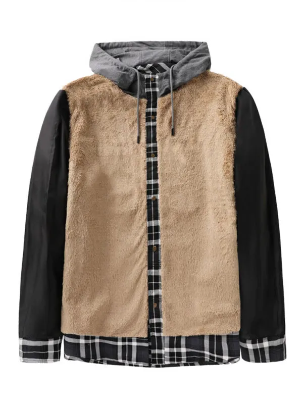 Men’s Faux Fur Lined Patchwork Hoodie | Warmer Plaid Jacket