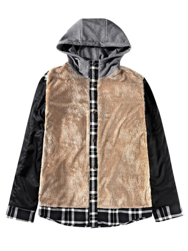 Men’s Faux Fur Lined Patchwork Hoodie | Warmer Plaid Jacket