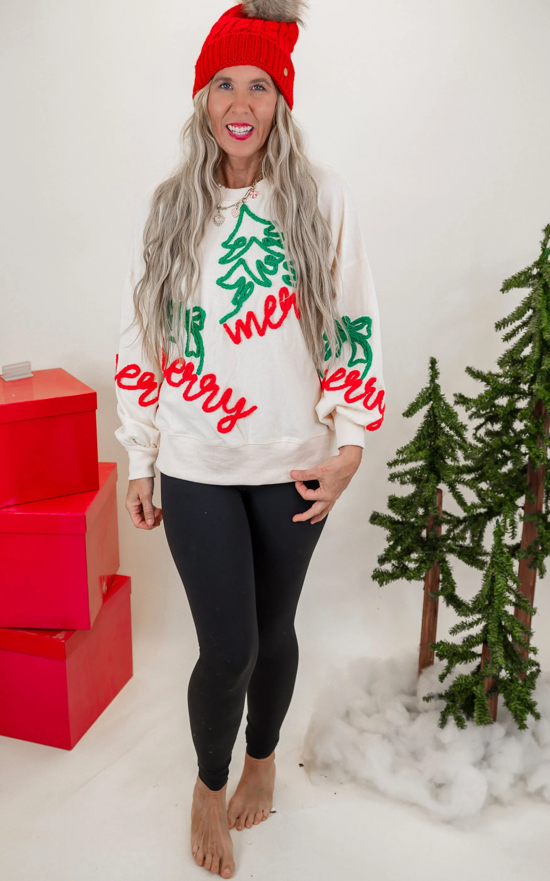 'Merry' Thread Embroidery Oversized Sweatshirt