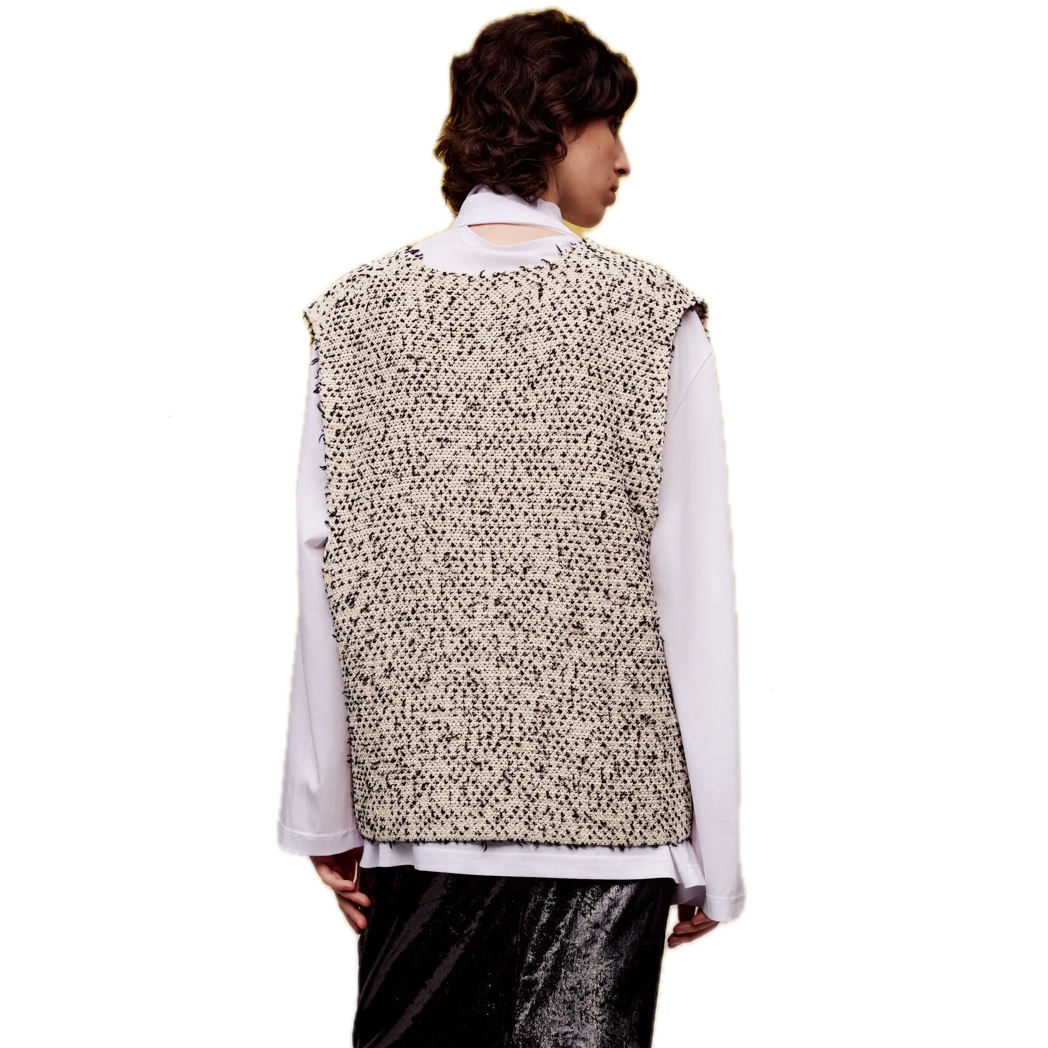 Mixed Pattern V-neck Woolen Vest