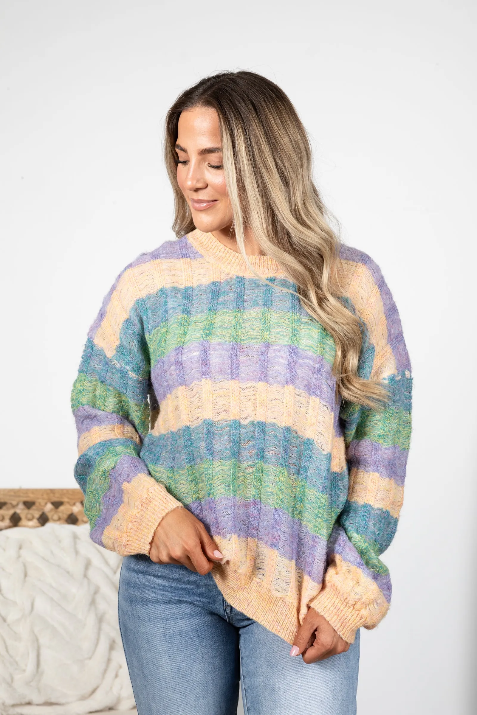 Multicolor Stripe Oversized Sweaters