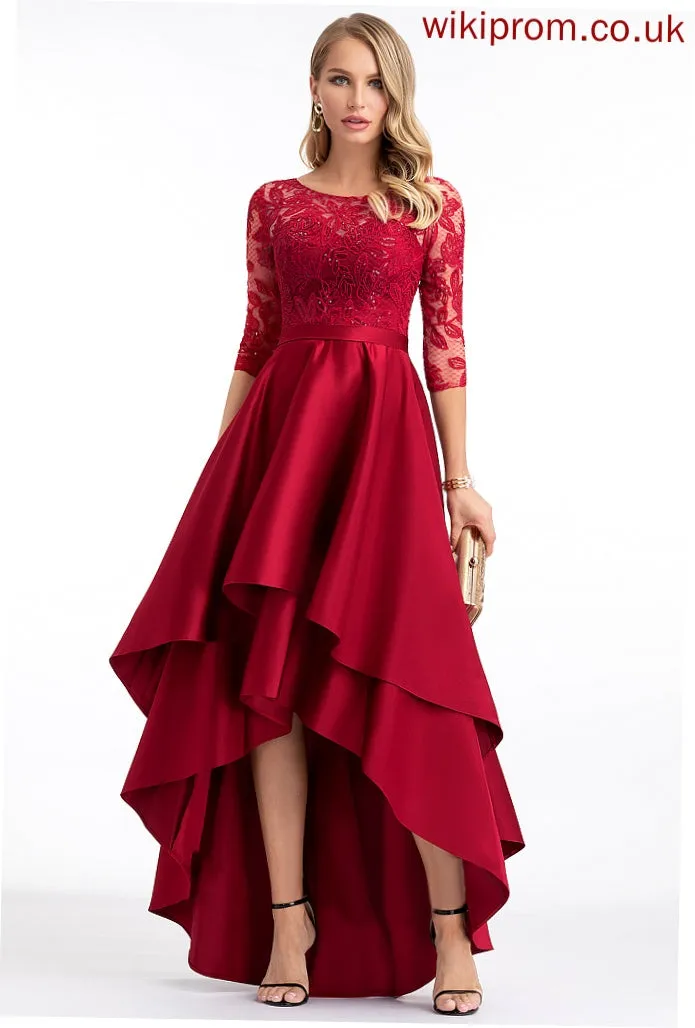 Natalee Neck Scoop Satin Sequins A-Line Prom Dresses With Asymmetrical