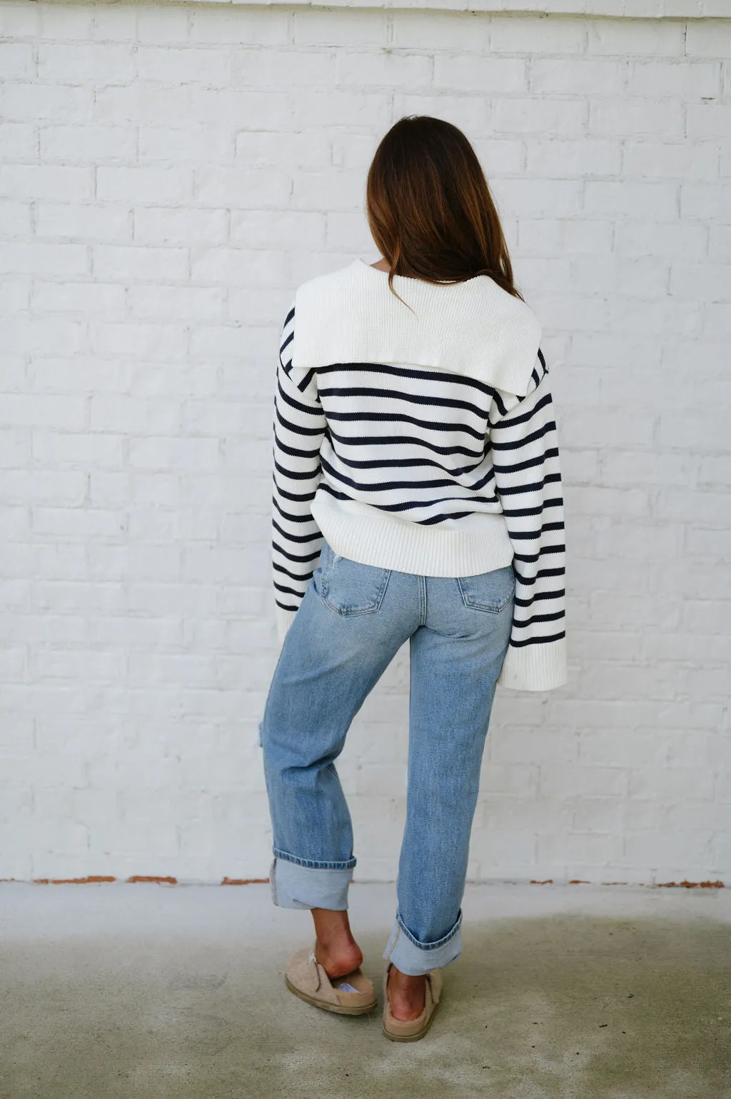 Oversized Striped Sweater-Cream