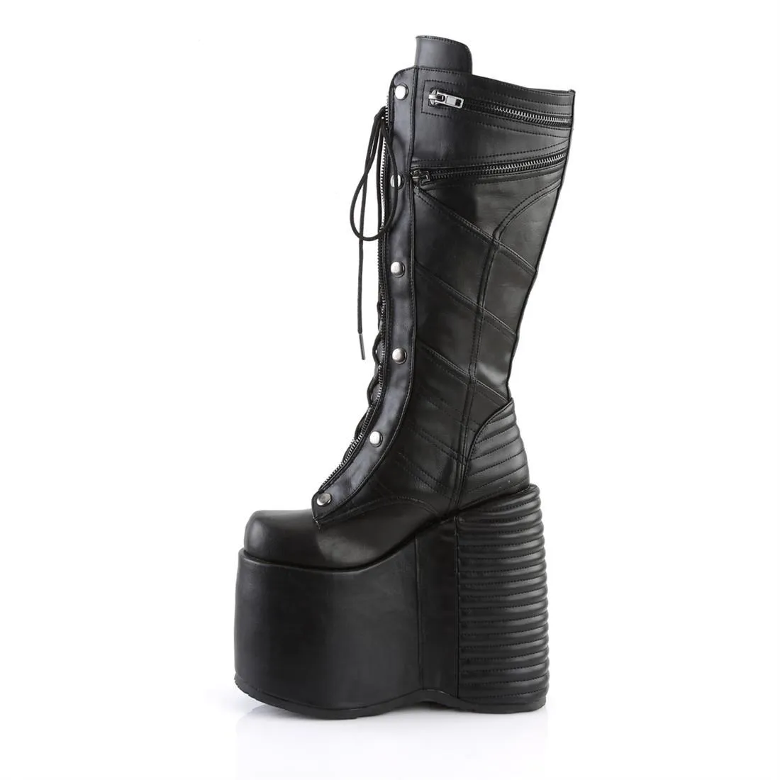 Slay-320 Black Vegan Leather Knee-High 7" Platform Boot