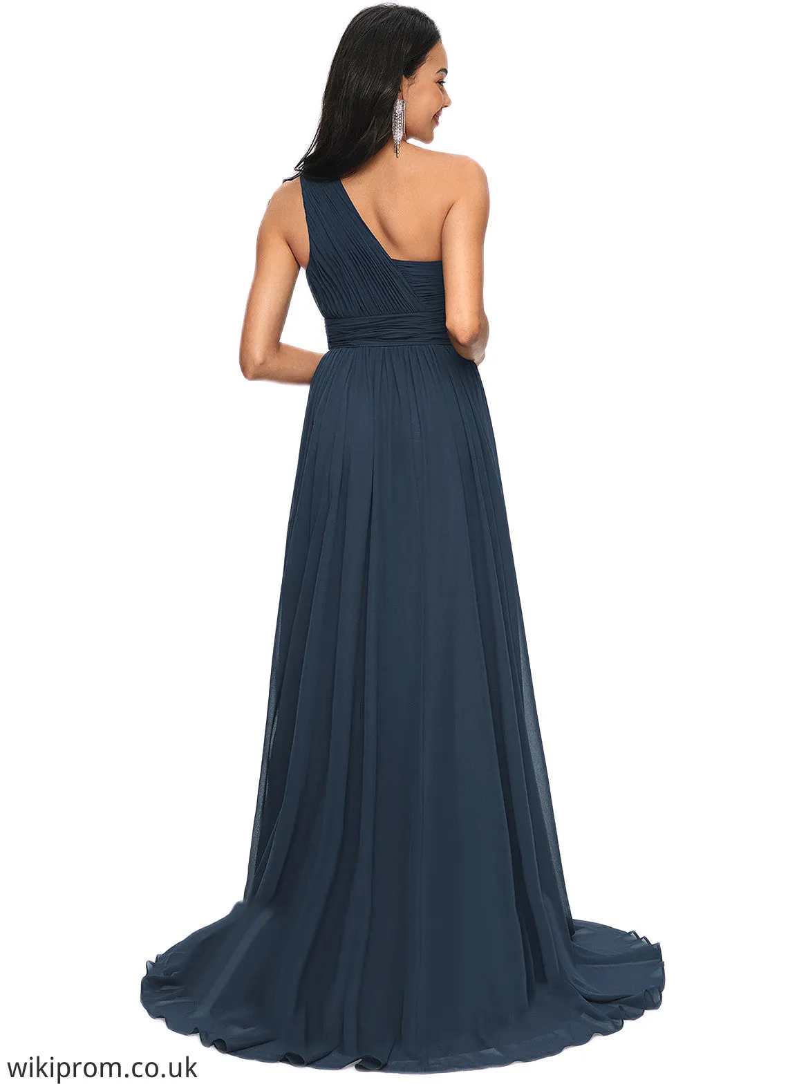 Tanya A-line Asymmetrical Sweep Train Chiffon Prom Dresses With Pleated SWKP0022212