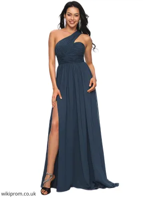 Tanya A-line Asymmetrical Sweep Train Chiffon Prom Dresses With Pleated SWKP0022212