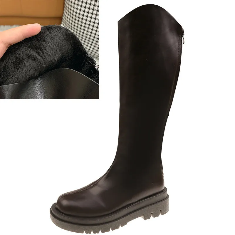 Thick Sole Knee High Boots with Back Zipper