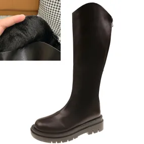 Thick Sole Knee High Boots with Back Zipper