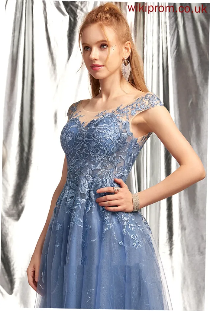 Tulle Yasmine With Scoop Homecoming Dresses Neck A-Line Sequins Lace Dress Homecoming Asymmetrical