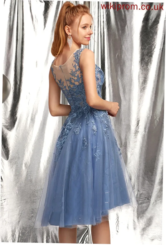 Tulle Yasmine With Scoop Homecoming Dresses Neck A-Line Sequins Lace Dress Homecoming Asymmetrical