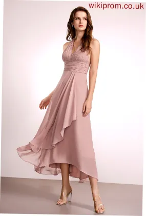 V-neck Neckline SplitFront Fabric A-Line Asymmetrical Silhouette Length Embellishment Jaliyah Scoop Natural Waist Bridesmaid Dresses