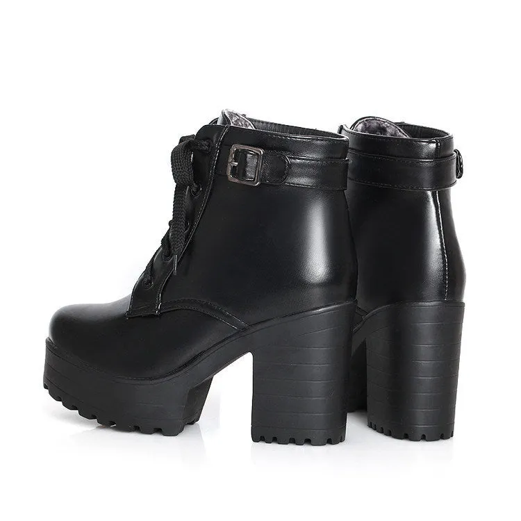 Vintage Buckle Thick Heel Short Boots Square Heel