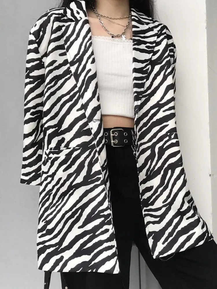 Zebra Print Long Blazer